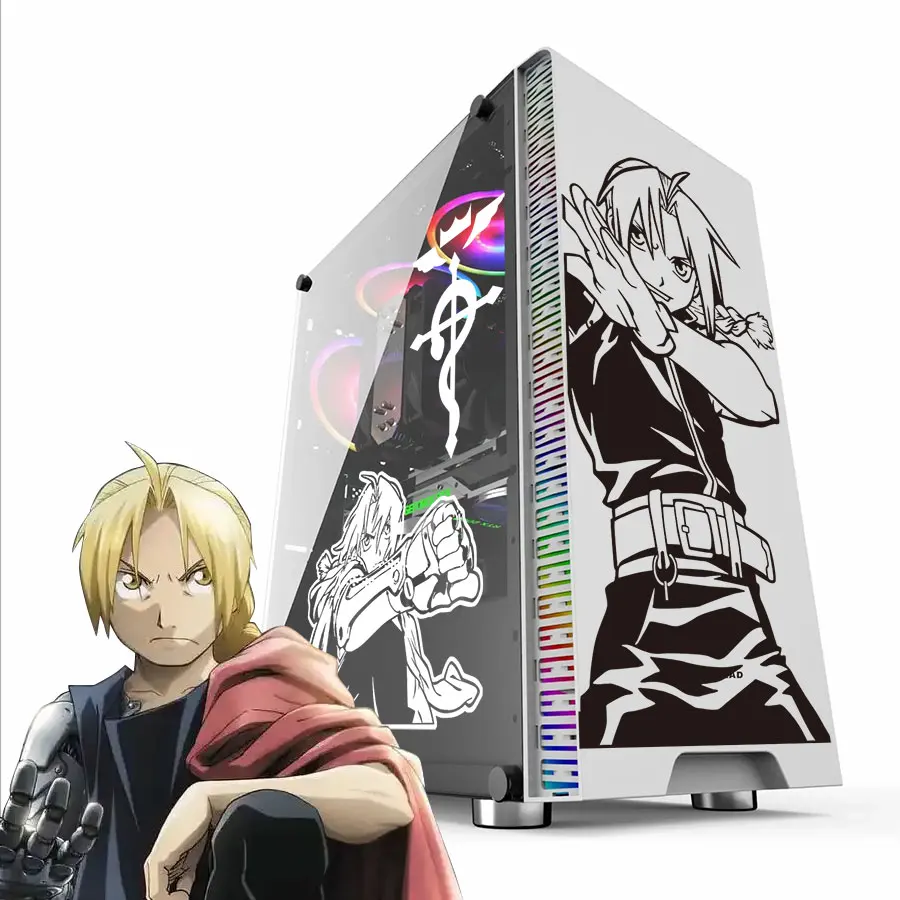 

Edward Elric Anime Stickers for Atx PC Case,Cartoon Decor Decals for Computer Chassis,Waterproof Easy Removable