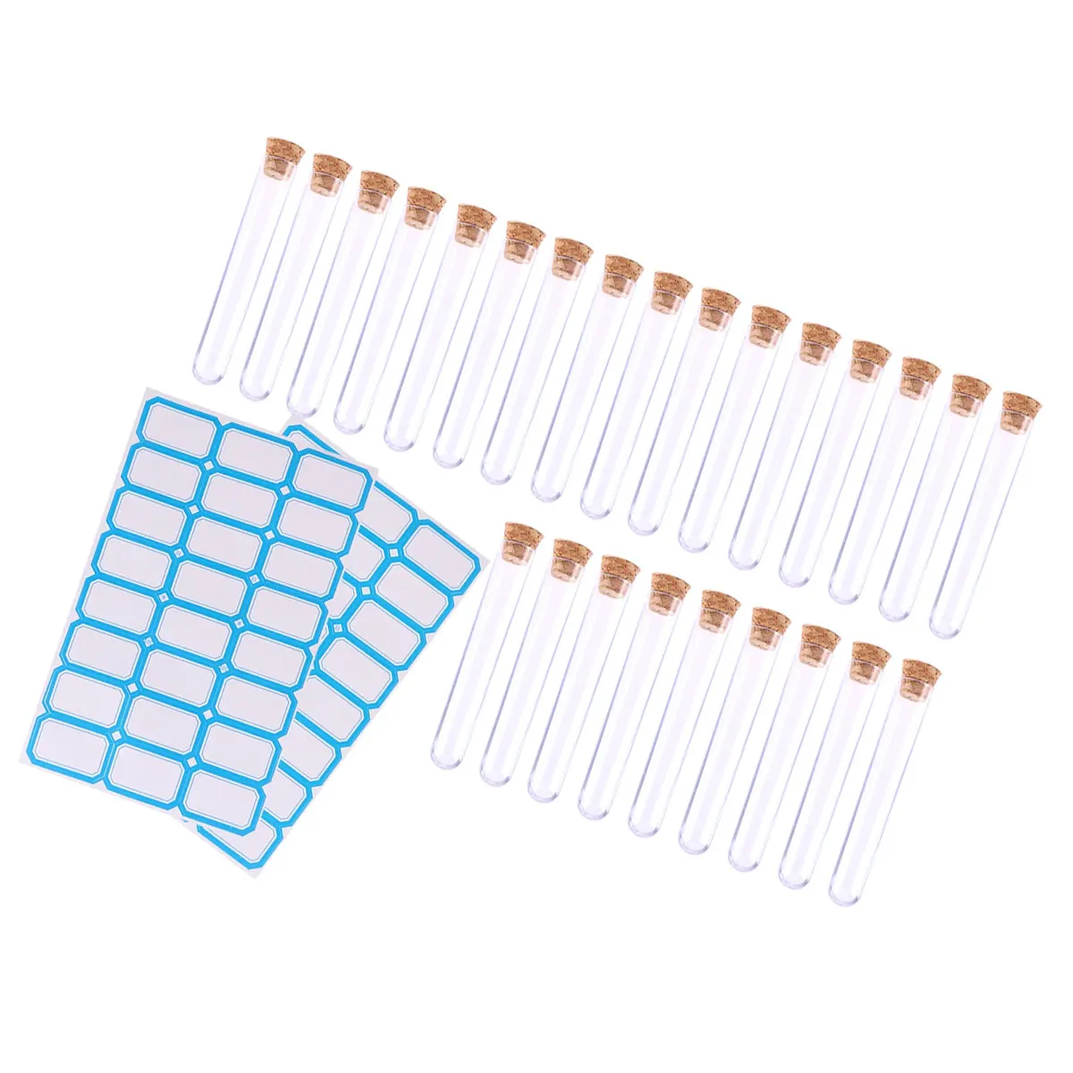 

50pcs 1.2x7.5cm Plastic Clear Test Tubes with Cork Stoppers and Brush for Scientific Experiments Powder Liquid Storage (50pcs wi
