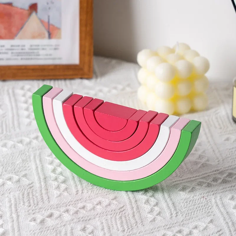 Hot Arch Bridge Rainbow Building Blocks Kids Wood Stacker Baby Toy Color Cognitive Children Montessori Educational Wooden Toys