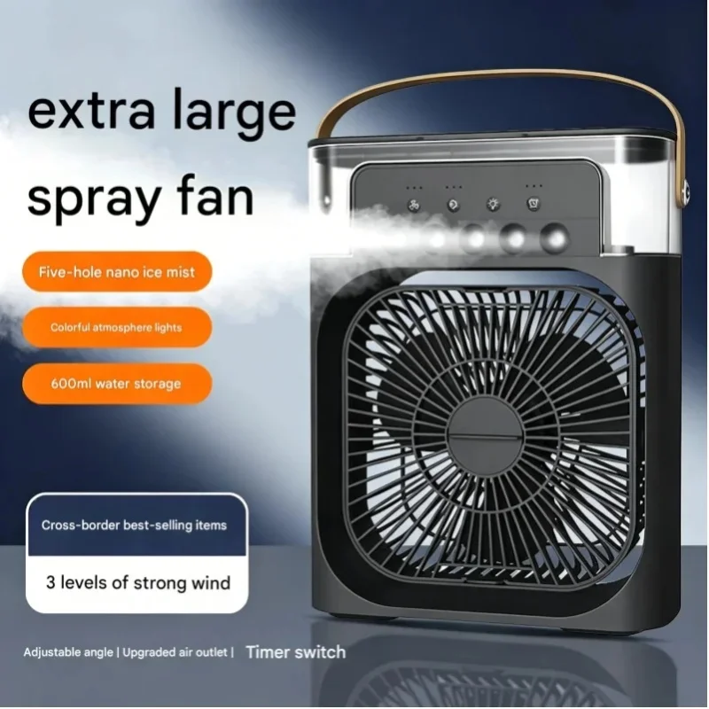 Multifunktionaler 5-Loch-Nebelsprühventilator, Tisch-Luftkühler und Luftbefeuchter mit LED-Licht für Zuhause, Büro und Schlafzimmer