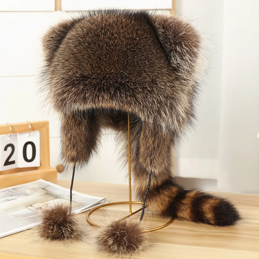 Hats For Woman Real Fur Hats Children Real Raccoon Fur Cap Fluffy Winter Cap Men Fashion Best Selling 2023