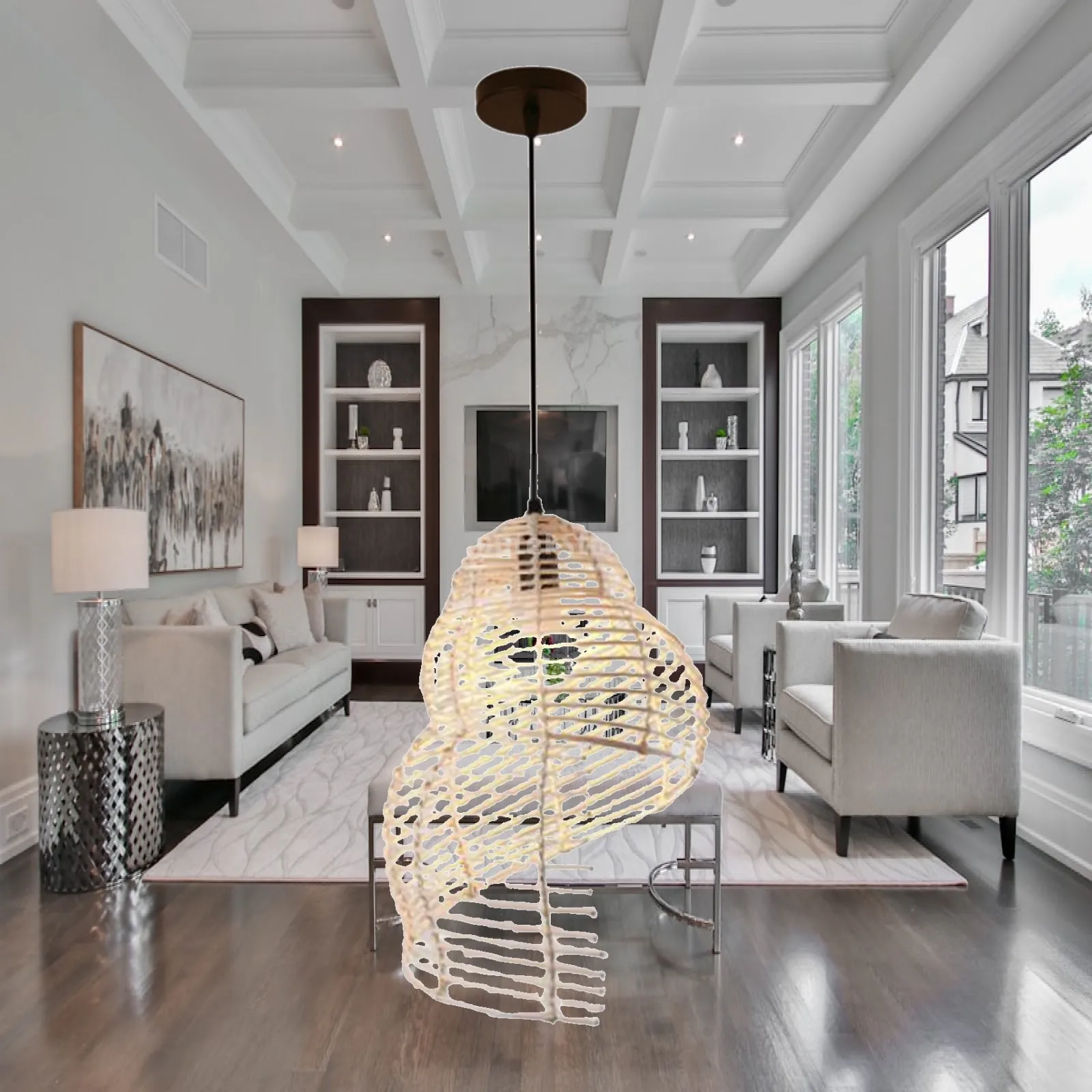 Grass Vine Woven Pendant Light for Kitchen Island Bamboo Lantern Chandelier Shade Natural Hanging Lamp Decor