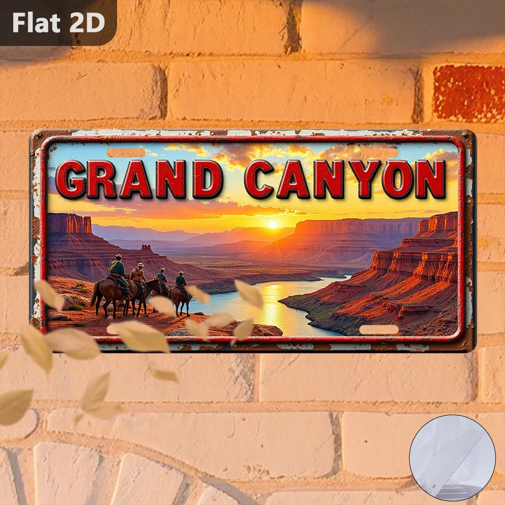 Retro Sunset Rider Metallschild – Grand Canyon Cyclist Art, 12 x 5,9 Zoll, Vintage-Wanddekoration für Garage, Garten und Café im Freien