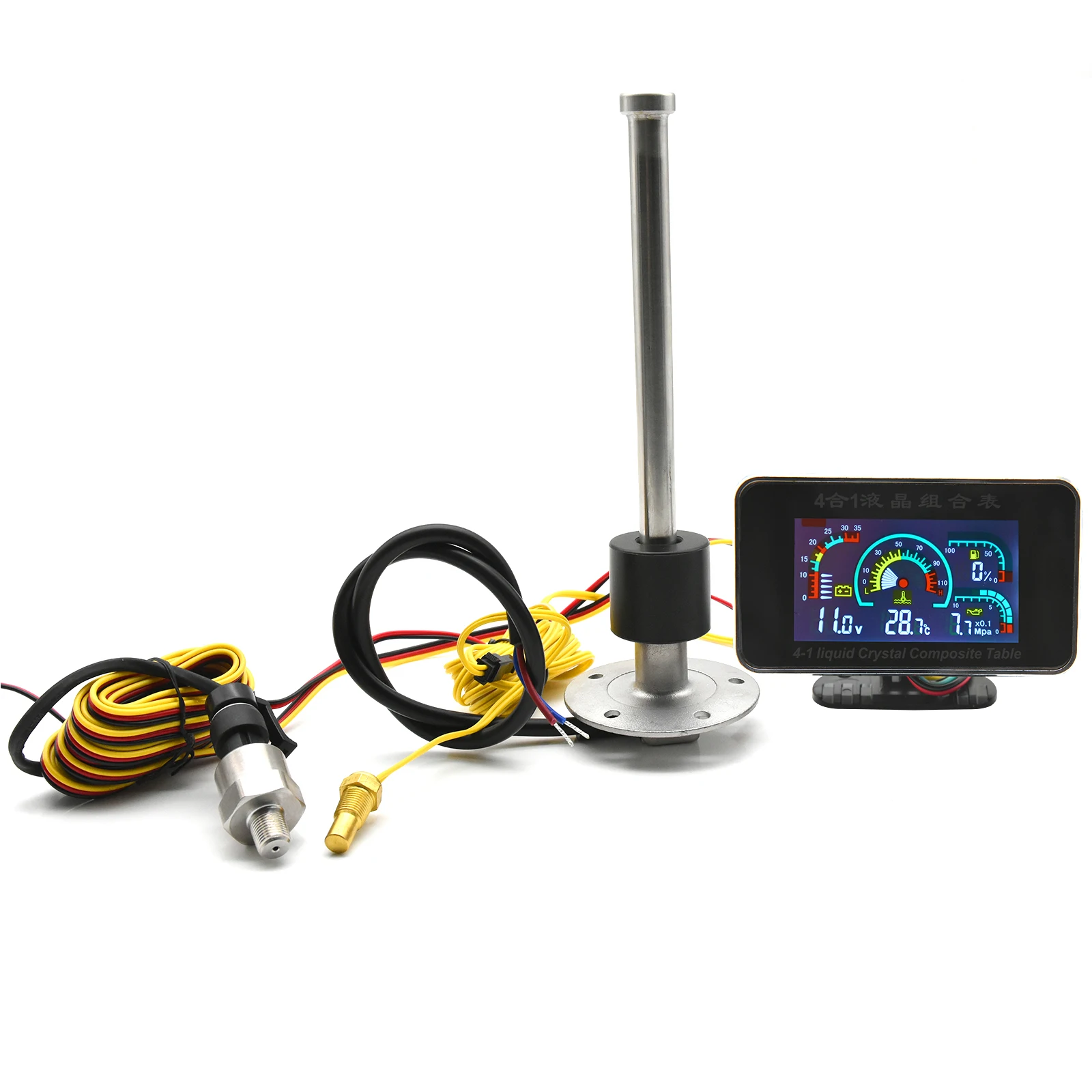 Universal 4 in 1 LCD Car Gauge Water Temp+ temperature sensor Fuel Level Gauge Fuel liquid Sensor 0-190ohm 100-600mm(Optional)