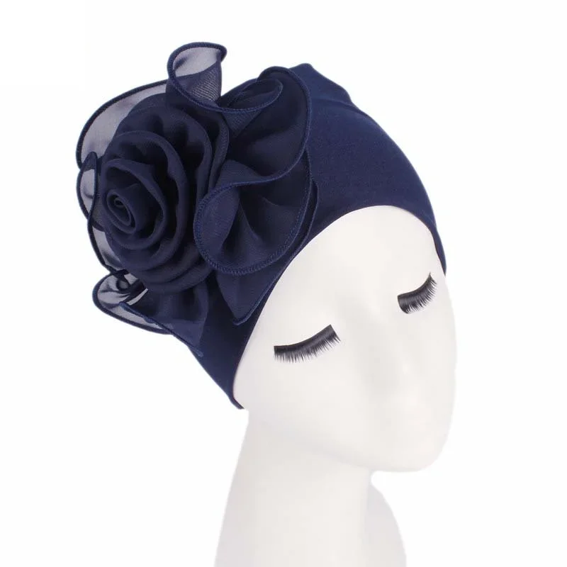 Newly Big Lace Flower African Bandana Head Wrap Women Elastic Hair Loss Cap Turban Wedding Party Headwear Hair Accessories - view 4