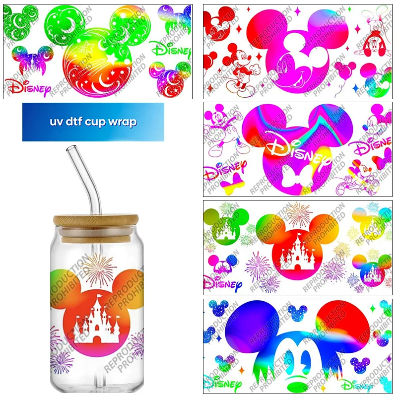 Popular Colorful Rainbow cartoon 16oz UV DTF 3D Transfer Sticker Decals For Glass Can Cup wrap Craft DIY Gift Creative