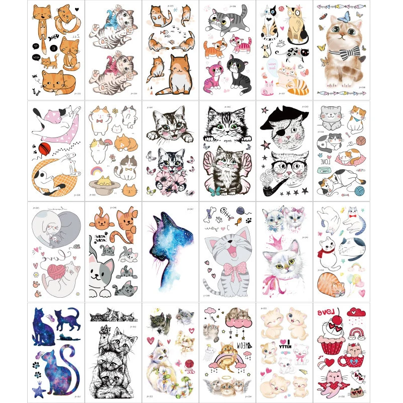 

24Pcs Animals Cat Temporary Tattoo Sticker Watercolor Tattoos for Women Body Art Child Girls Hand Water Transfer Fake Tattoo