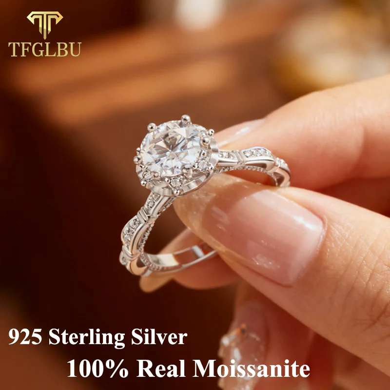 

TFGLBU Women's 6.5mm D Color Moissanite Engagement Ring 925 Sterling Silver anillo de matrimonio Eternity Band for Wedding