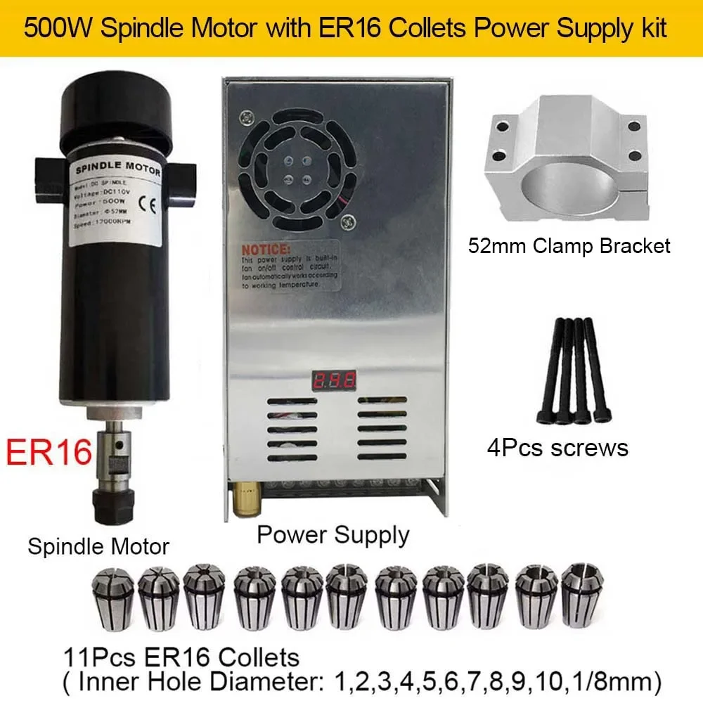 CNC Spindle Motor Power Supply Kit DC 24V 48V 110V 200W 300W 500W 800W ER11 ER16 for CNC Router Acrylic ABS Engraving Machine