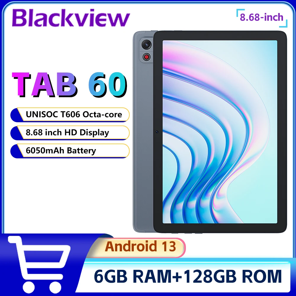 Blackview Tab 60 Android 13 Tablet 6GB 128GB 8.68inch T606 Octa Core 6050mAh Battery 2.4G/5G WiFi 8MP Rear Camera 4G Tablets PC