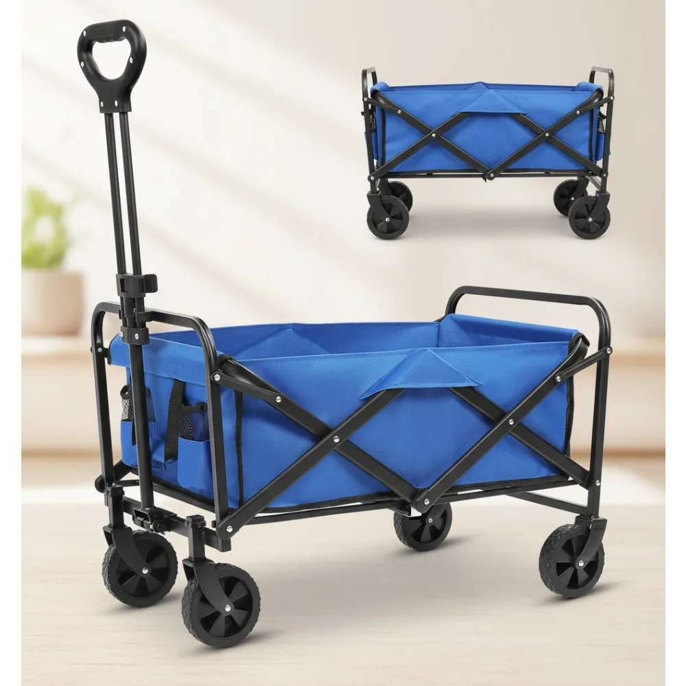 

All-Terrain Beach Wagon with Big Wheels, Collapsible Folding Cart for Sand Camping Outdoor Sports