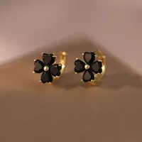 Real 925 Sterling Silver Minimalist Zircon Clover Hoop Earrings for Women Light Luxury Plant Fine Jewelry Cute Accessories