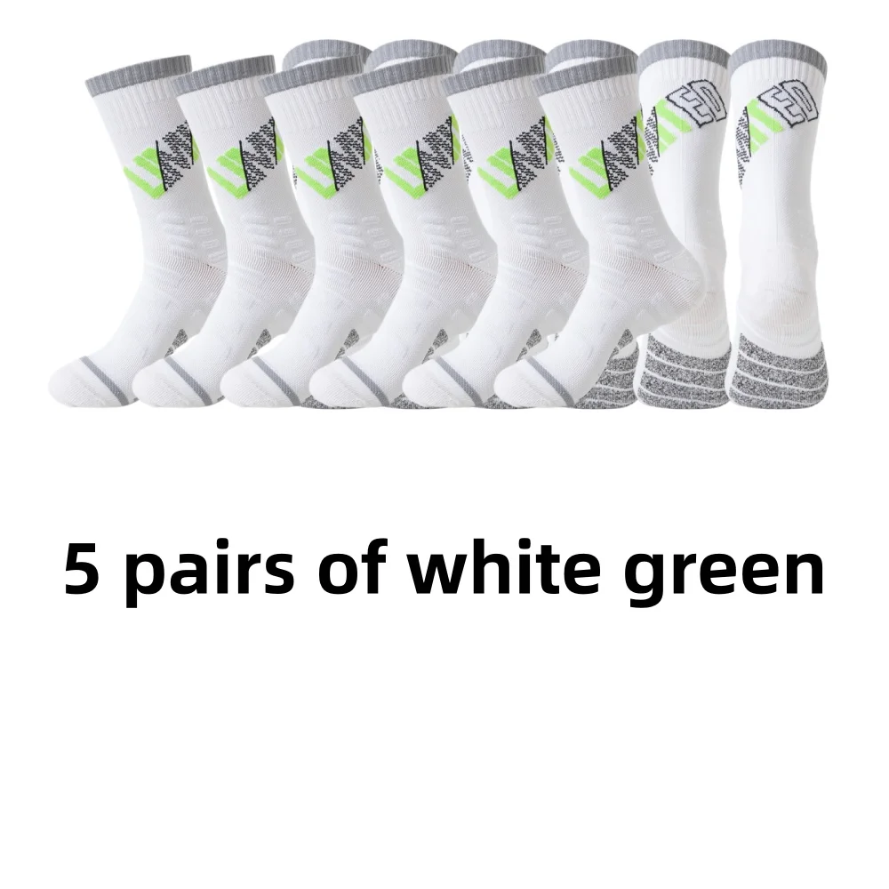 

5 пар весенних баскетбольных носков для мужчин, носки средней длины, с мягкой подкладкой на нижней части, молодежные спортивные носки, влагоотводящие.