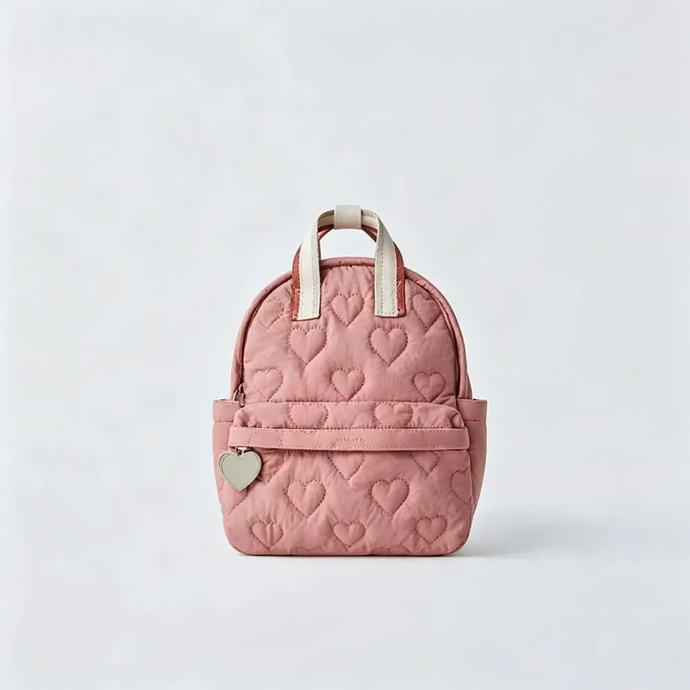 New Multi Compartment Embroidered Heart Backpack Embroidered Heart Lightweight Casual Backpack Padded Small Backpack Women