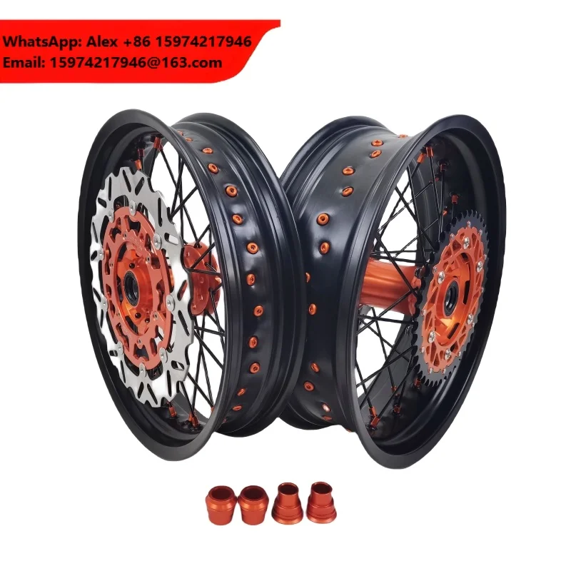 Новинка! Комплектные колеса Supermoto 17'' с оранжевой ступицей для EXC SXF 125-450 2003-2024