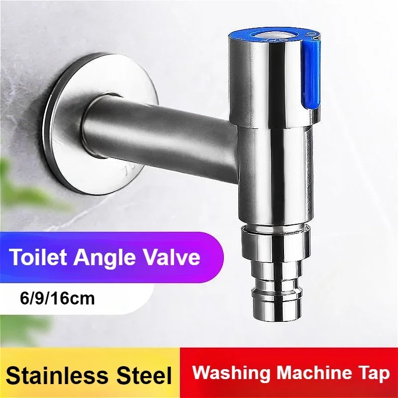 

Washing Machine Tap Wall Mounted Stainless Steel Mop Pool Faucet Toilet Angle Valve Household Single Handle Bathroom Faucets