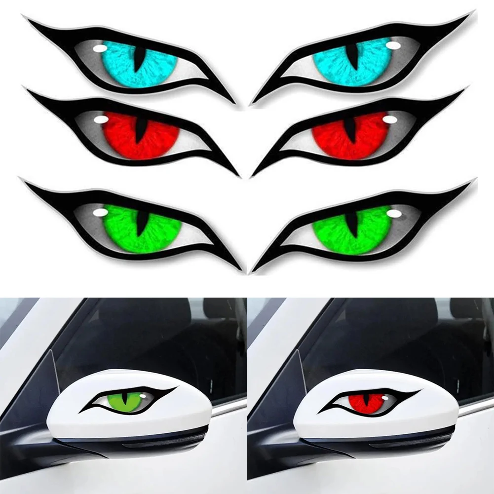2PCS Motorcycle 3D Stereo Reflective Cat Eyes Sticker Creative Rearview Mirror Decal For Motorbike Car Auto Decoration Stickers