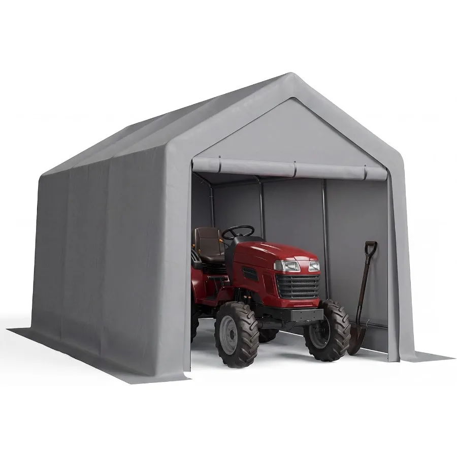 Outdoor Carport Garage Tent For Feet Storage, Waterproof Polyethylene Material, Gray, Heavy-Duty UV-Resistant And Rust-Proof Fr