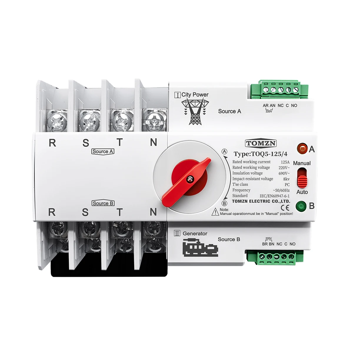 3 Phase Din Rail ATS Dual Power Automatic Transfer Switch Electrical Selector Switches Uninterrupted Power 4P 63A 100A 125A