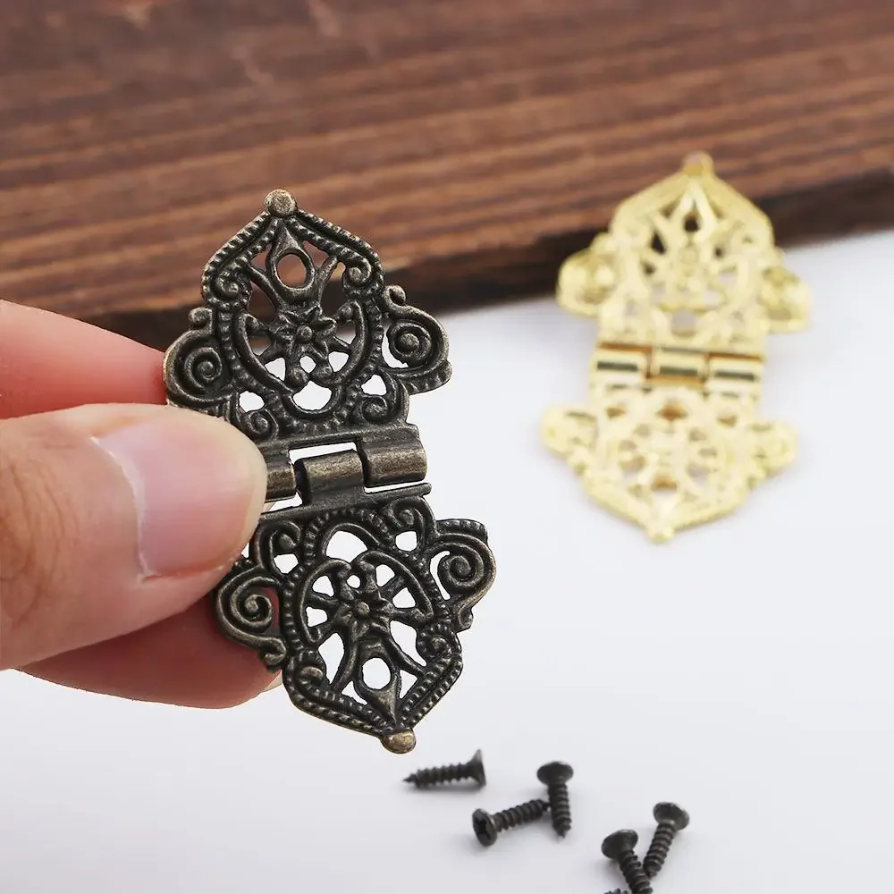 

Antique Bronze Mini Lace Hinge Small Decorative Jewelry Wooden Box Cabinet Door Butt Hinges with Nails Furniture Accessories