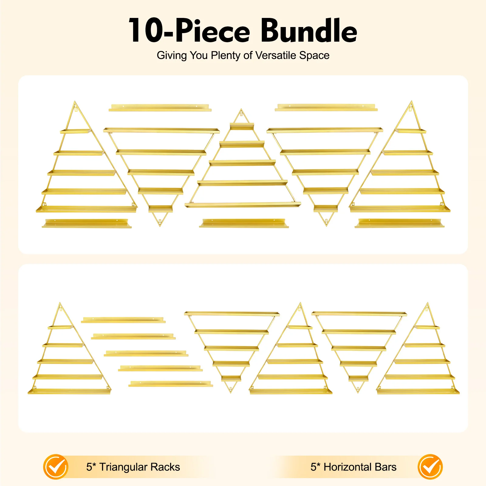 Set espositore per smalti per unghie in oro da 10 pezzi, organizer triangolare a parete, set per smalti per unghie per negozi di saloni