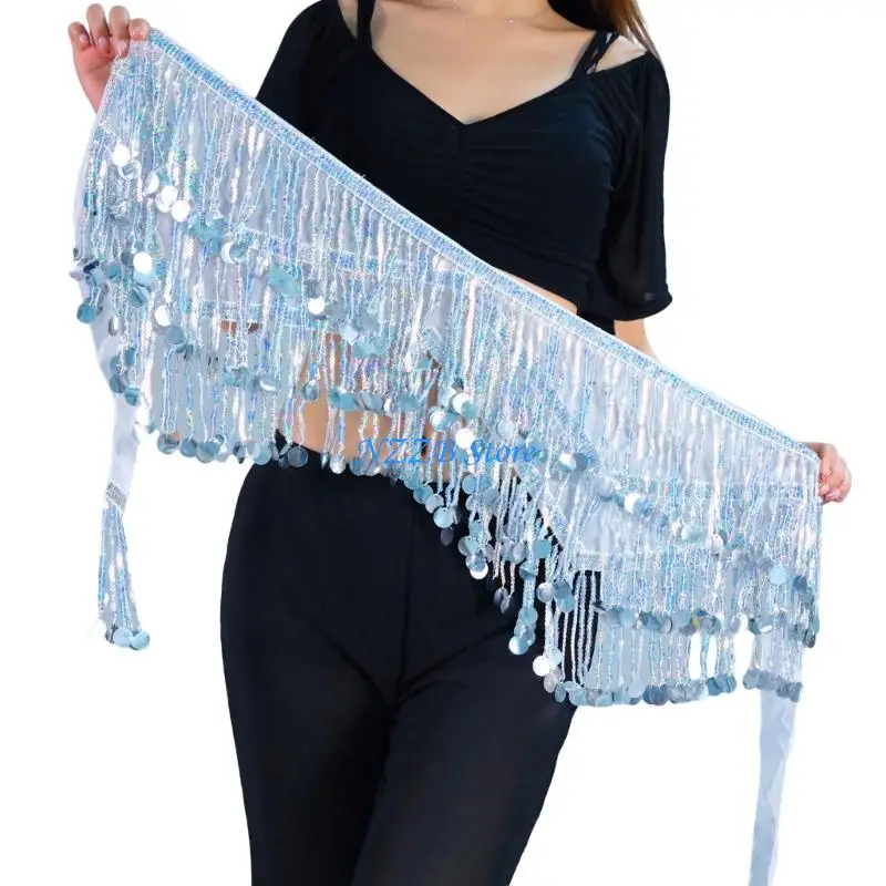 

T21F Belly Dance Hip Scarf Halloween Costume Raves Festival Outfit Sequins Wrap Skirt