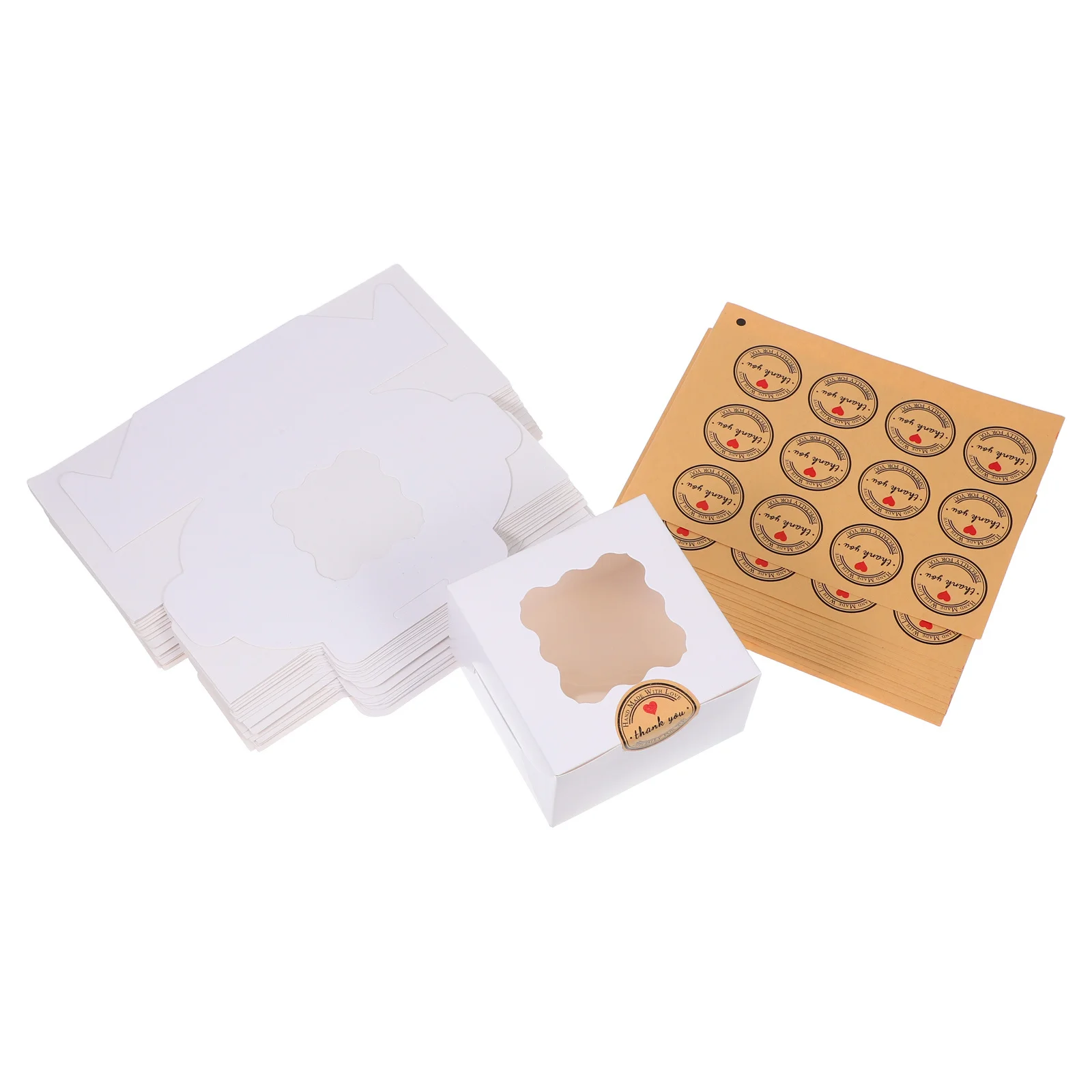 20 szt. białych pudełek piekarniczych 10,2x10,2x6,4 cm z przezroczystym okienkiem do pakowania makaroników i ciast, wytrzymałe papierowe pudełka na desery, pudełka na wynos.