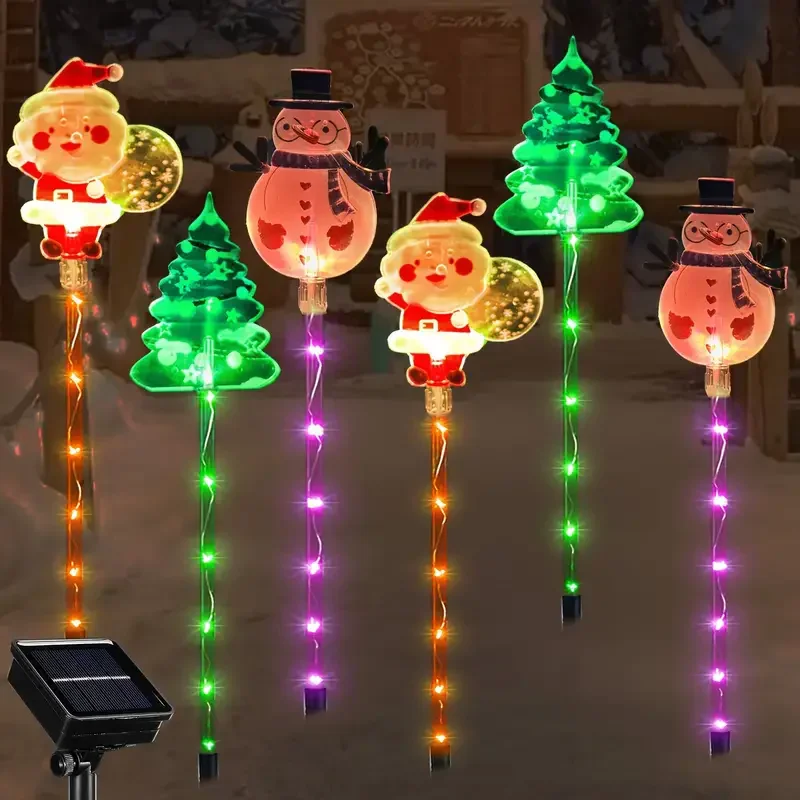 6PCS Solar Christmas Pathway Lights Solar Christmas Decor LED Lights Outdoor Waterproof Stake Lights Garden Walkway Holiday 861