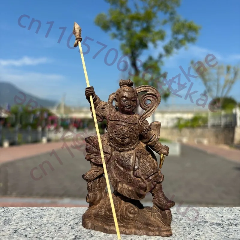 

Hand-Carved Agarwood Nezha Statue - 4.3" Chinese Feng Shui Home Decor, Wooden Sculpture of God, Altar Display,