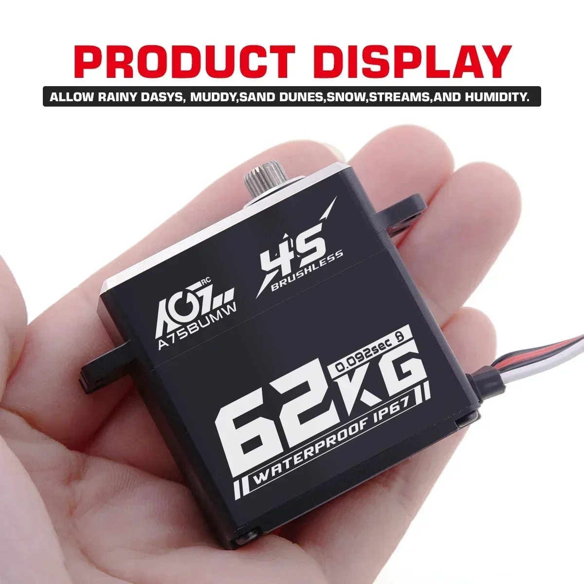 DrMasA75BUMW AGFRC 62KG Super Torque 4S 16.8V HV Programmable Waterproof Brushless RC Servo For 1/8 1/10 RC Car Crawler Buggy Tr