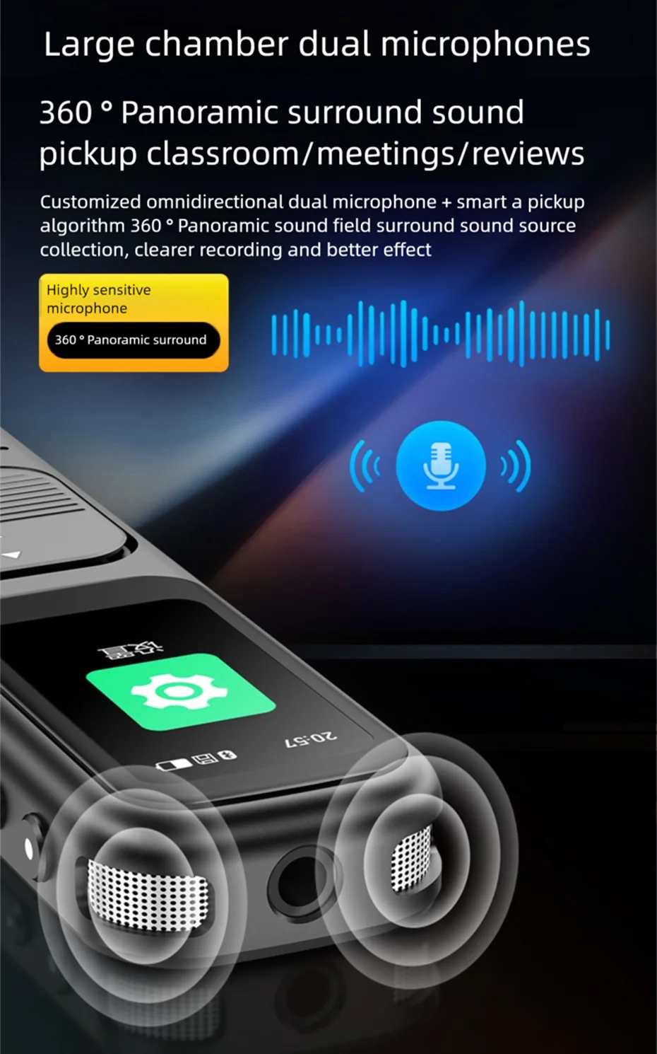 مسجل صوت رقمي 128 جيجابايت بلوتوث من الكلام إلى النص للحد من الضوضاء AB تكرار قلم تسجيل عالي الدقة مع تشغيل 8 جيجابايت مشغل MP3