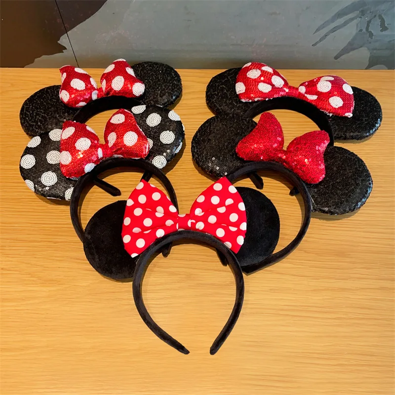 

﻿ Big Size Classic Bow Mouse Ears Headband Women Party Polka Dot Bow Hairdband Holiday Party Travel DIY Hair Accessories