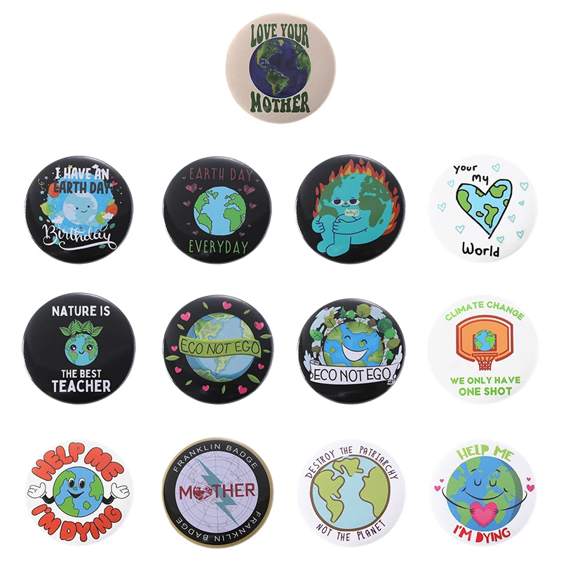 Tinplate Soft Button Pin Custom Earth Day Eco Not Ego Help Me I'm Dying Environmental Protection Brooch Laple Badge For Friends