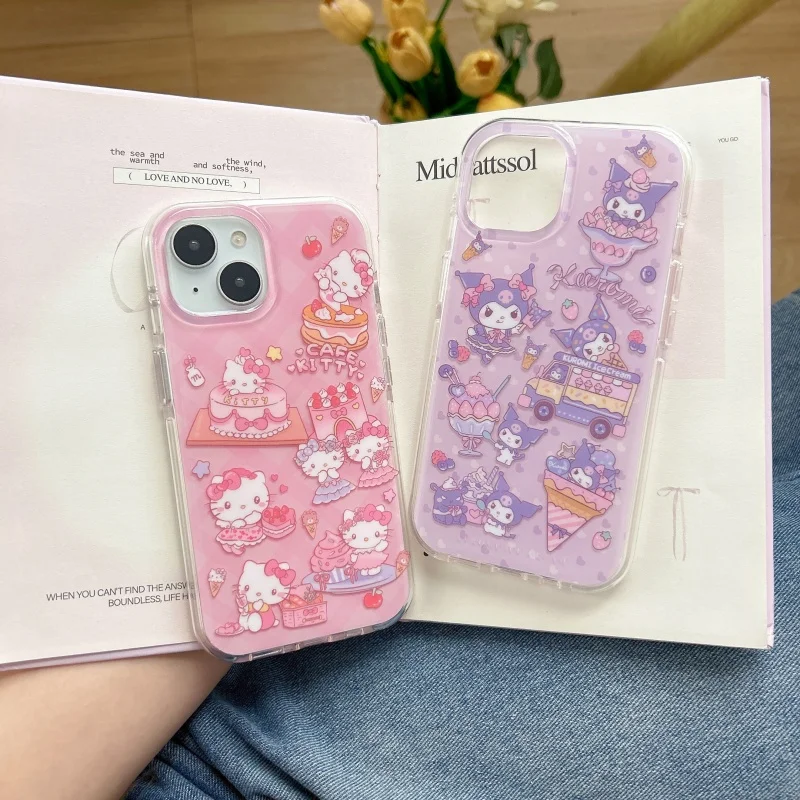 

Cute strawberry cake Hello Kitty Bear soft silicone Phone Case For iPhone 13 14 15 16 Pro Max cartoon Lovely Kuromi Back Cover