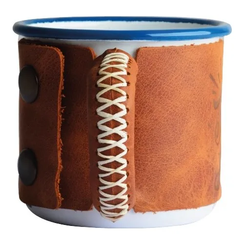 Nurgaz Campout Leather Coated Enamel Mug White