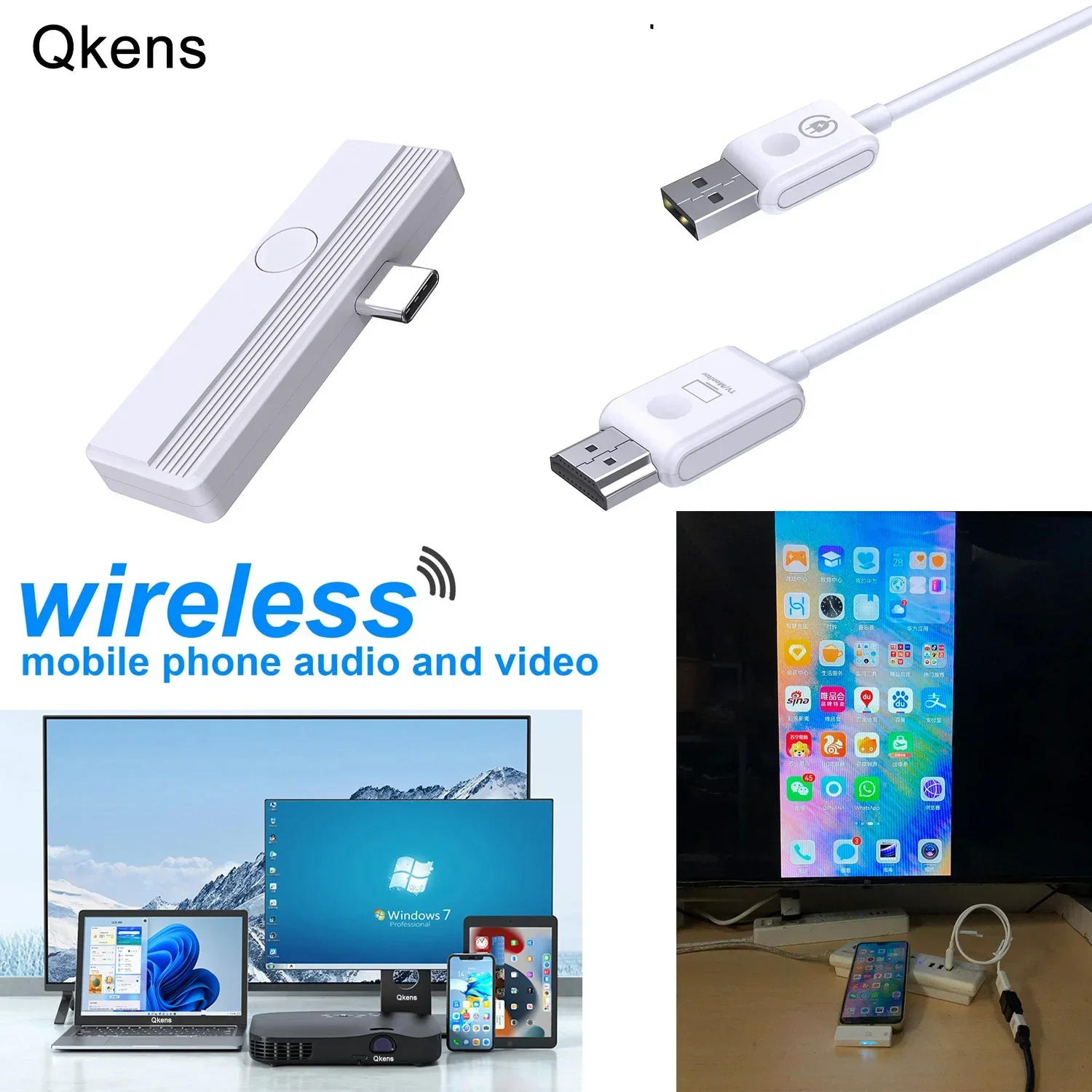 C 타입 무선 HDMI 익스텐더 디스플레이 어댑터 케이블, 오디오 비디오 송신기 및 수신기, 아이폰 15, 16, 맥북, 노트북, PC, TV용