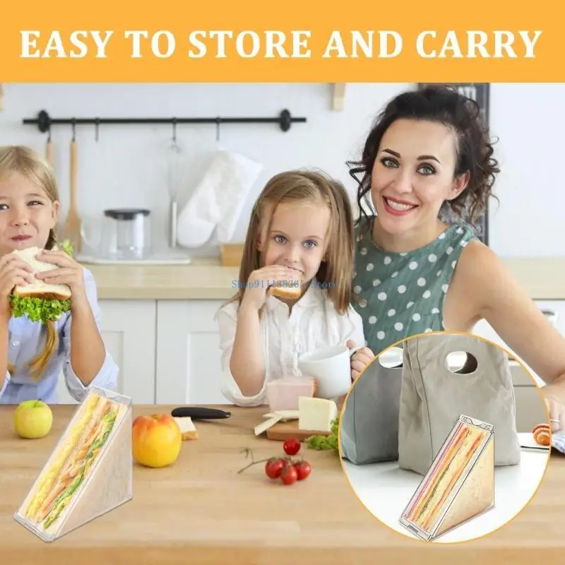 

H05E 2Pieces Sandwich Case Set Clear Lunch Organizers with Lid Sandwich Storage Box