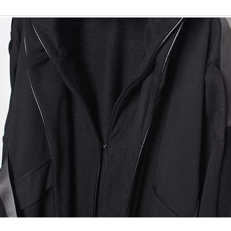 メンズ偽 2 トレンチジャケットウインドブレーカー男性ゴシックパンクストリートロングジャケットコート機能パーカー服黒