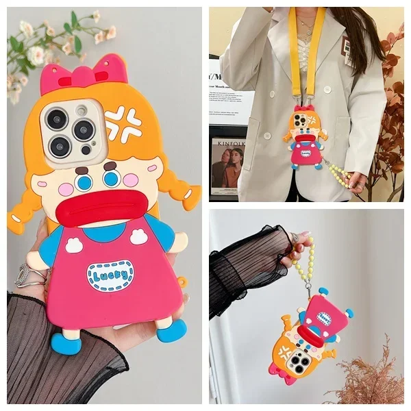 

Funny Ugly Girl Phone Case For Samsung Galaxy A24 A14 A14 A54 A53 A34 A33 A13 A04S Soft Casing Angry Girl+Bracelet +Lanyard