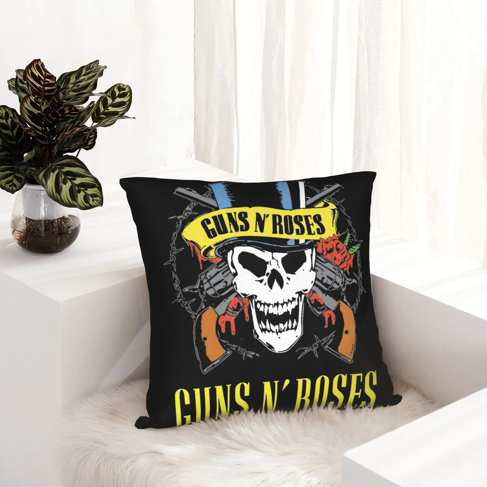 G-Guns N Roses Logo Rock Band  Pillowcase Printing Cushion Cover Gift Skull Throw Pillow Case Cover Living Room Zippered 45X45cm