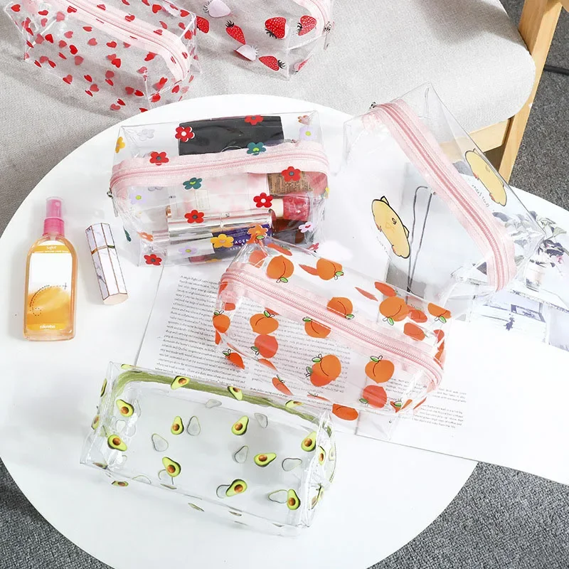 1Pc Waterproof Zipper Beauty Case Travel Toiletry Bags Girl Clear Summer Cute Cosmetic Bag PVC Transparent Makeup Bag for Women