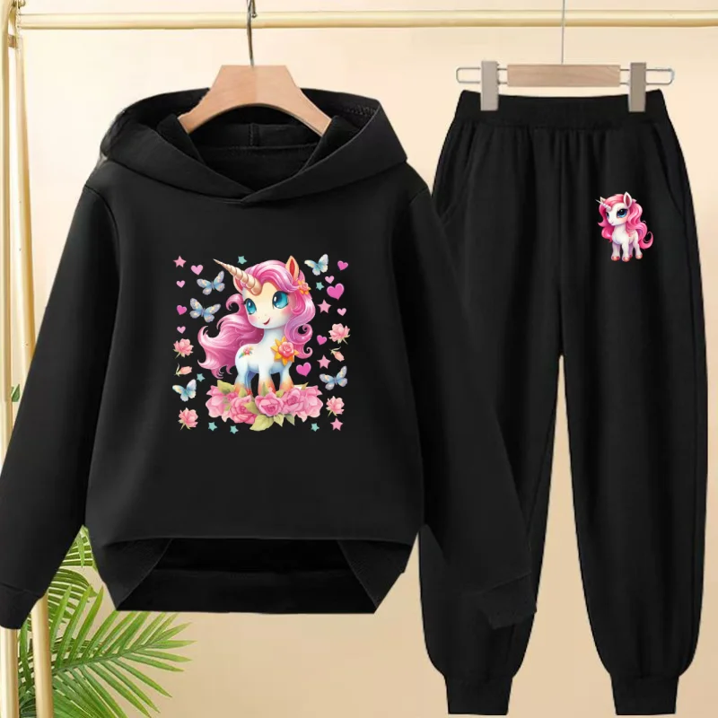 

Girls Boys Autumn/Winter Set Unicorn Print Hoodie Sets 3-12Year Kids Fashion Cartoon Anime Comfortable Sweatshirt And Sweatpants
