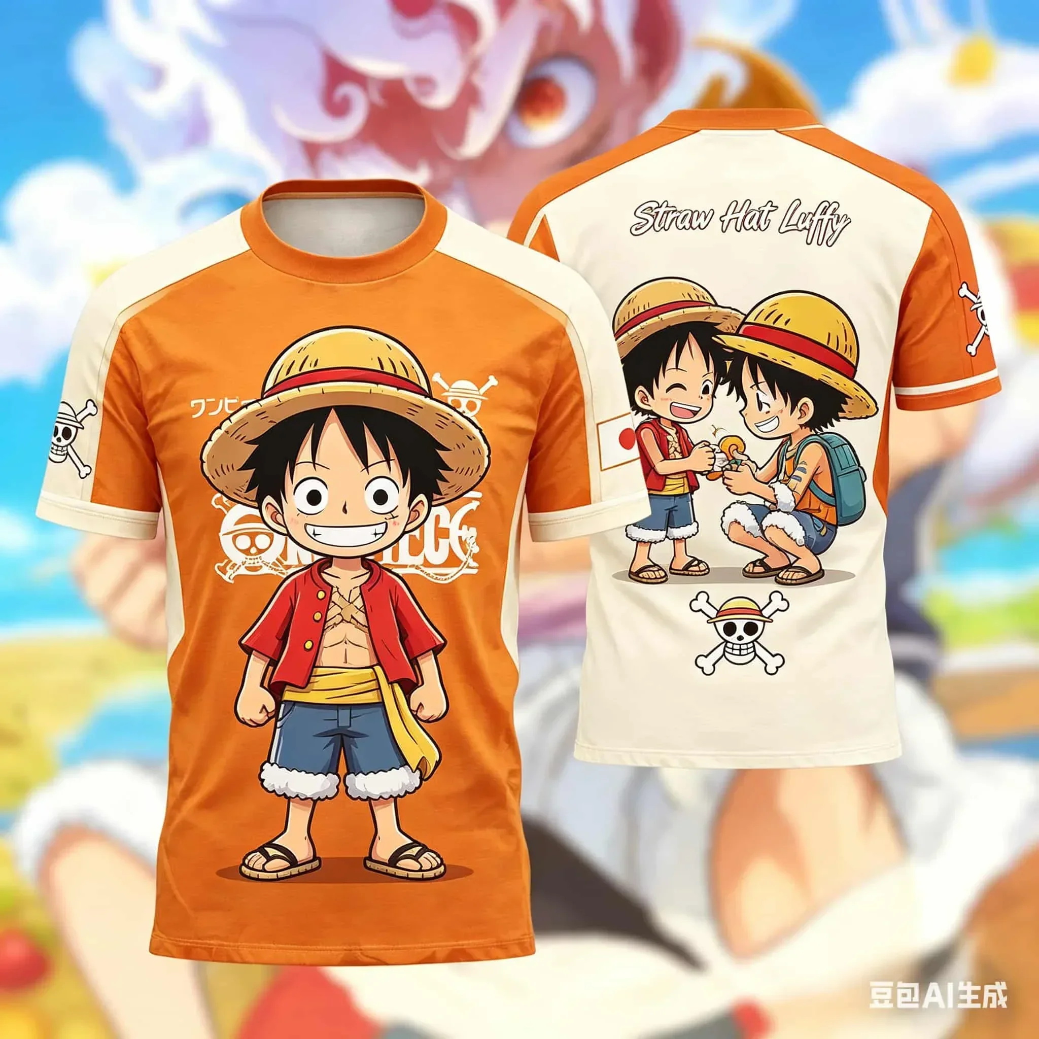 One Piece Anime Luffy Gear 5 3D-Druck Fußballtrikot für Herren T-Shirt Sommer Sportshirt Casual Cosplay Tees Familien-Matching – Detail 6