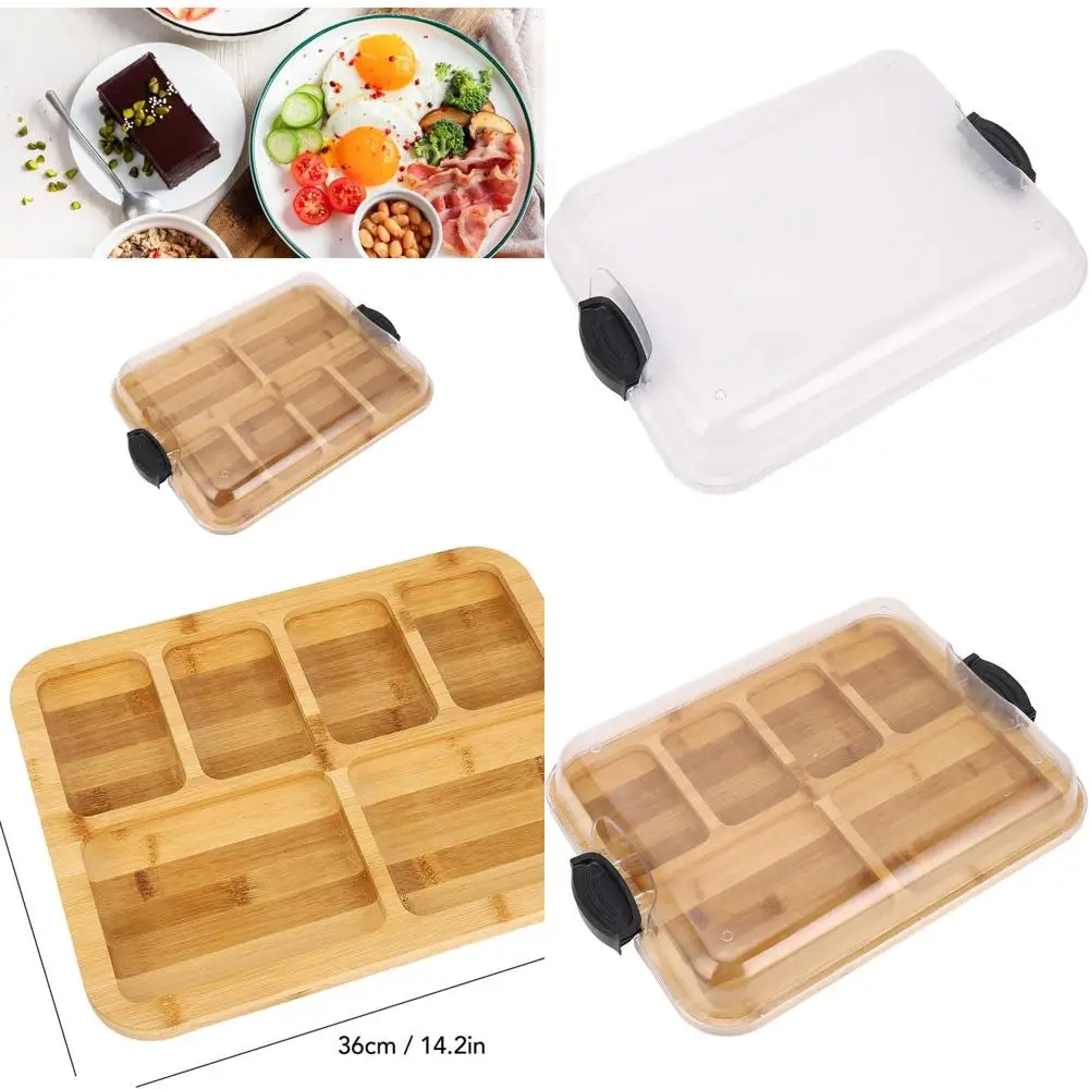 

Двусторонняя бамбуковая доска для приготовления мясных изделий с запирающейся крышкой и отделениями, 14,2 x 11