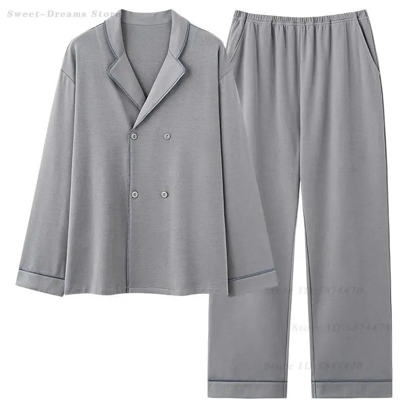 

Plus Size Male Pajamas Set Cotton Comfort Sleepwear Loose Casual Long Sleeve Top&trouser Pijamas Suit Men's Home Wear Loungewear