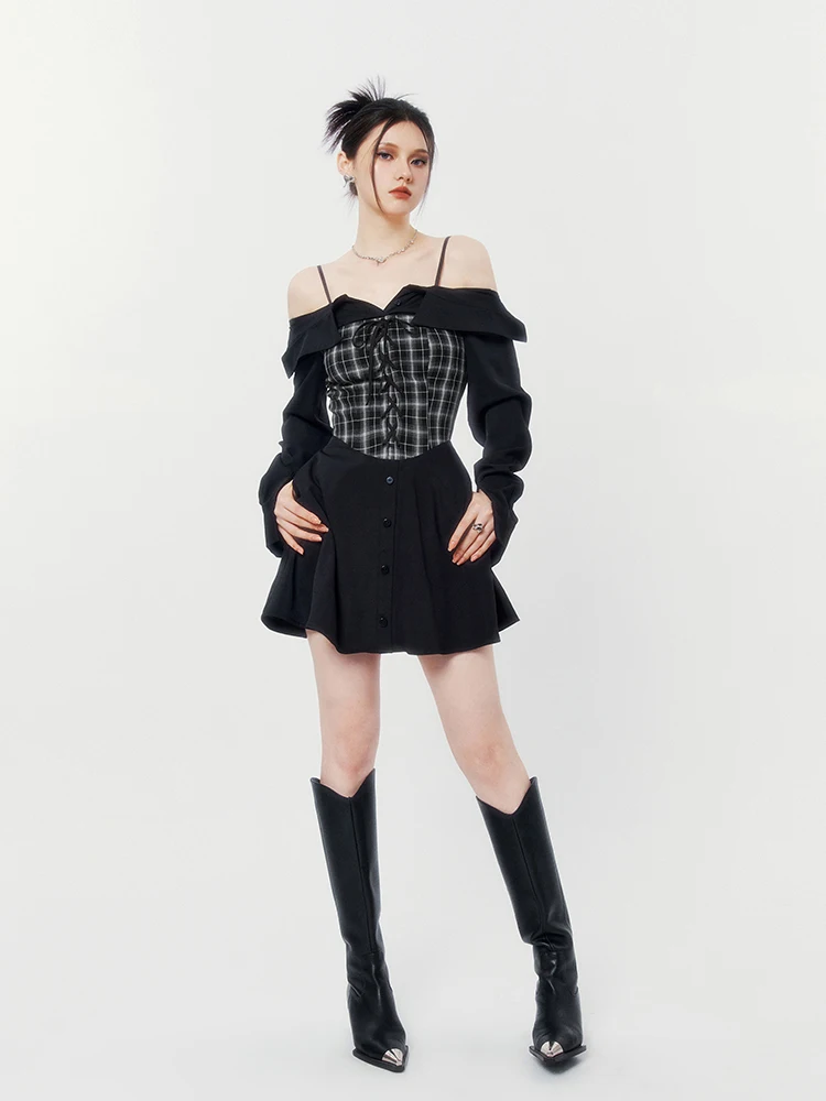 

Женское платье VO Slimming Plaid с модным дизайном, длинным рукавом, из полиэстера и спандекса, для весны, лета и осени.