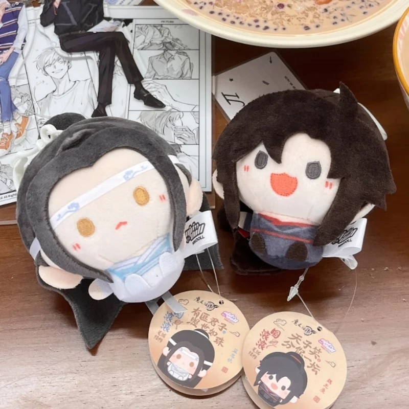 8cm Genuine Mo Dao Zu Shi Anime Figures Lan Wangji Wei Wuxian Kawaii Peripheral Doll Bag Plush Pendant Keychain Decor Toys Gift