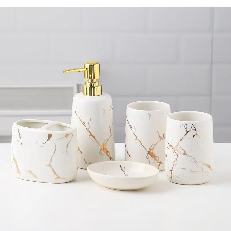 Bathroom Accessories Ceramic Toothbrush Holder Cup Soap Dish Toothpaste Dispenser Household Storage Tray