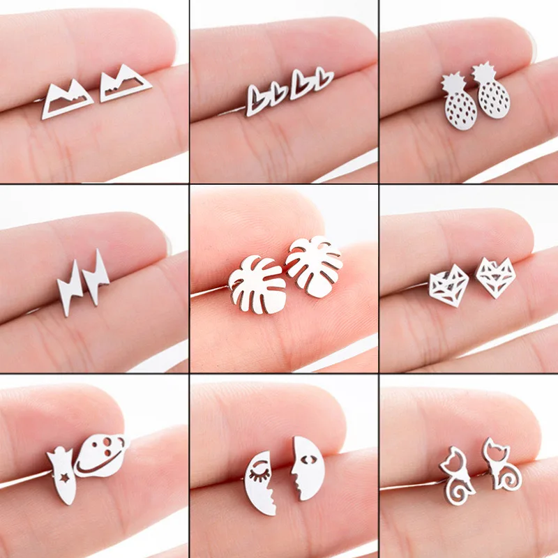 10Pairs New Geometric Smiling Pineapple Cat Lightning Mickey Earrings for Girlfriend and Friends Christmas and Halloween Gifts