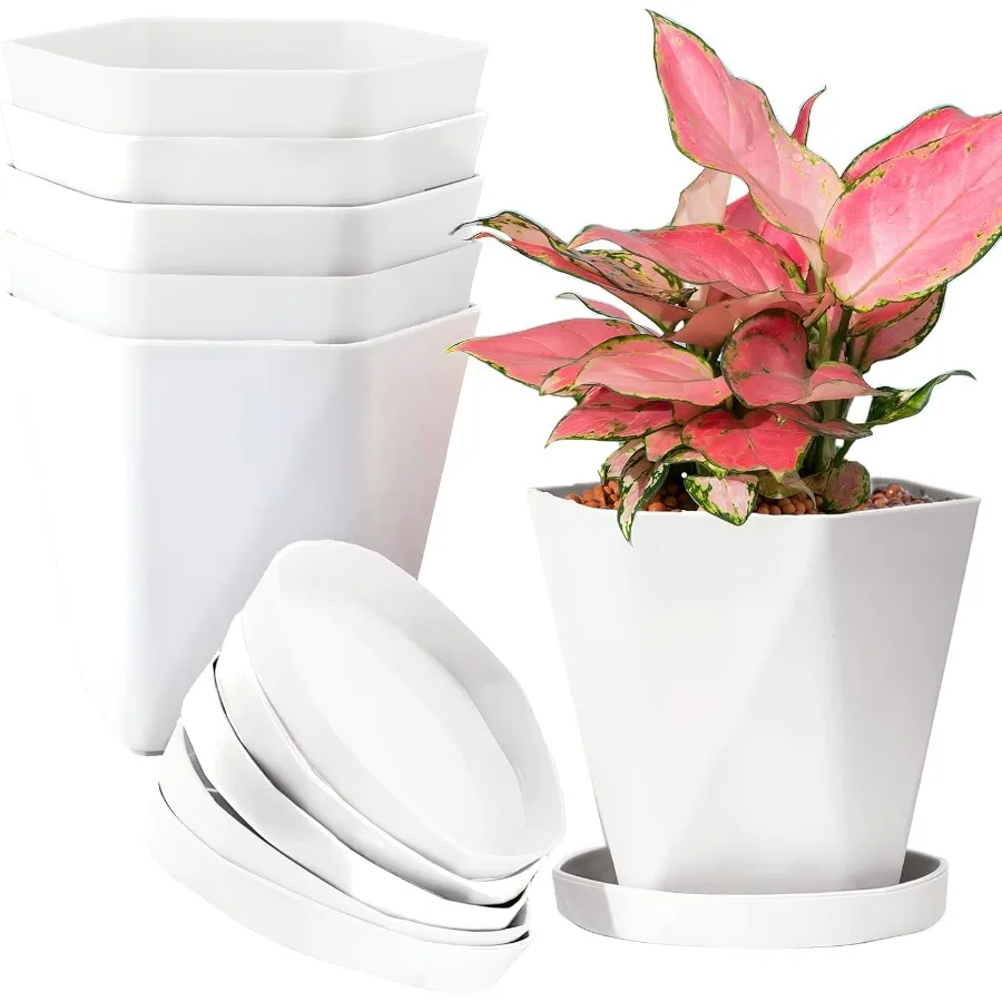 

Горшки для растений Крытые пластиковые цветочные горшки Открытый 5 дюймов Набор из 6 шт. с дренажными отверстиями и блюдцами для садовых горшков 5 дюймов 6 белый